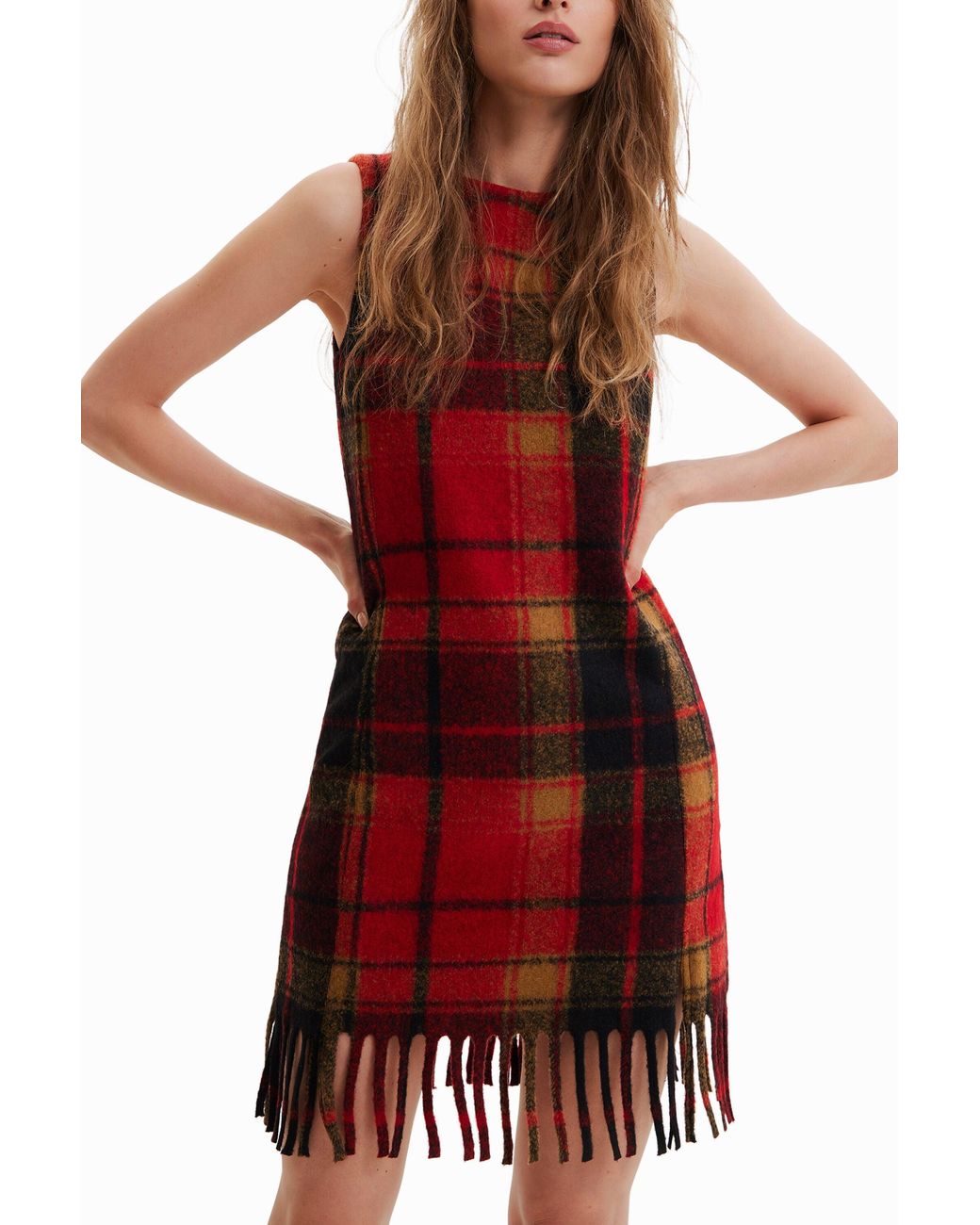 Desigual Red Short Slim Tartan Dress