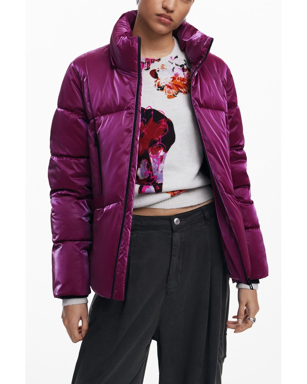 Desigual Purple Padded Coat With Hood