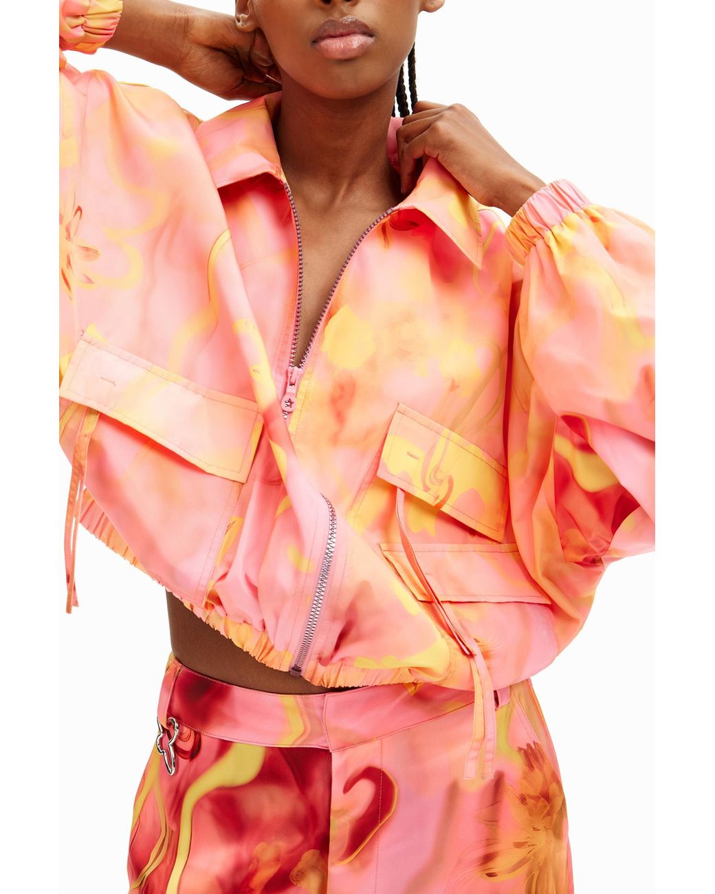Desigual Pink Collina Strada Floral Oversize Jacket, Polyester