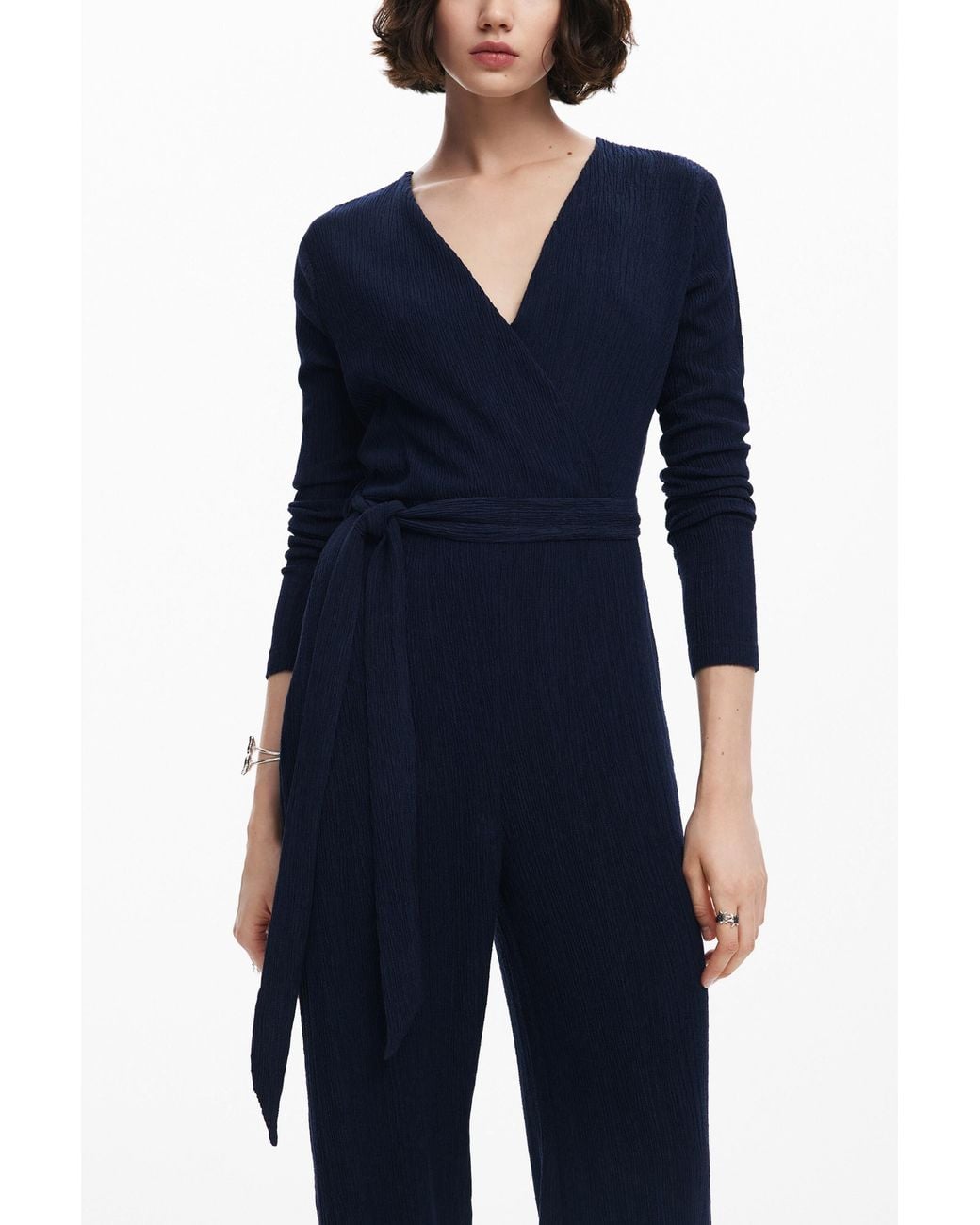 Desigual Blue Fluid Jumpsuit Belt
