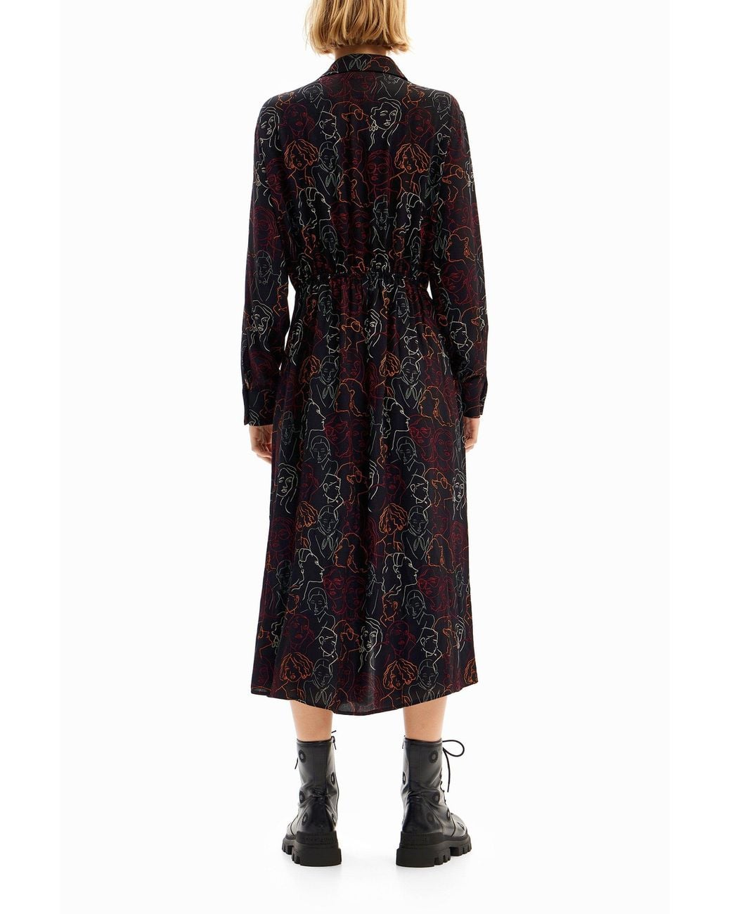 Desigual Black Faces Midi Shirt Dress, Viscose