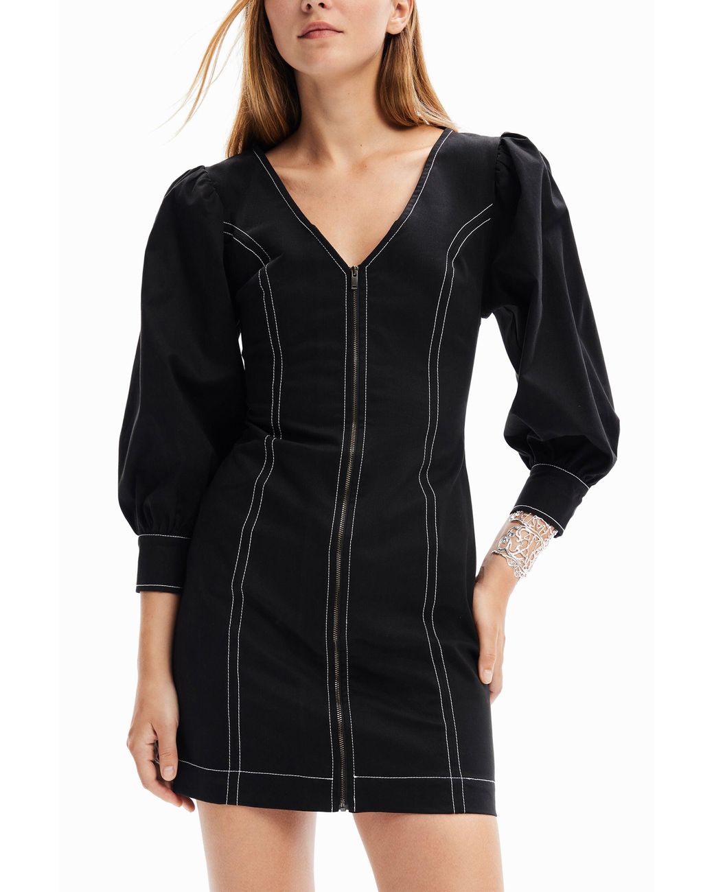 Desigual Black Short Slim Zip Dress, Cotton