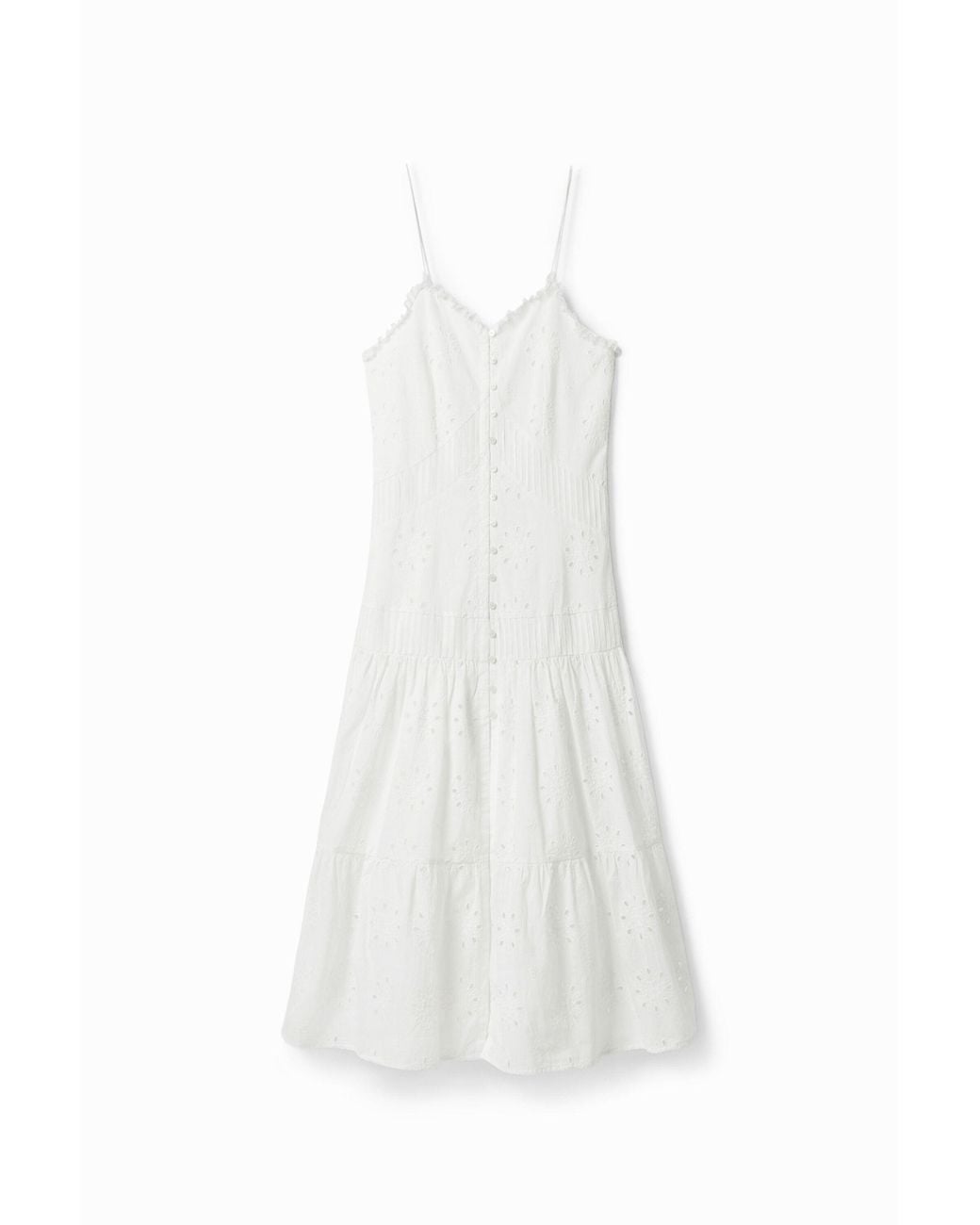 Desigual White Swiss Embroidery Midi Dress, Cotton
