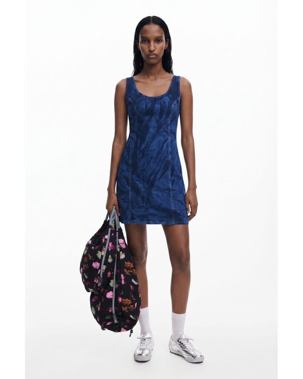 Desigual Blue Printed Denim Dress, Cotton