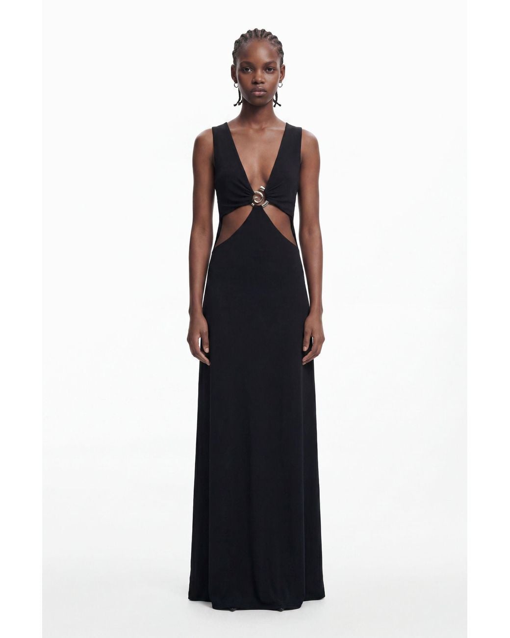 Desigual Black Long Dress With Metallic Appliqué, Viscose