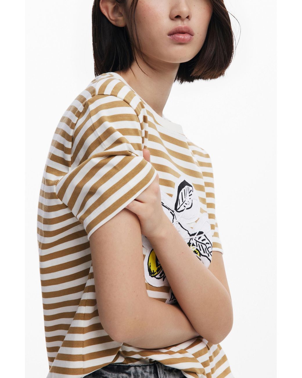 Desigual White Striped Print T-Shirt, Cotton
