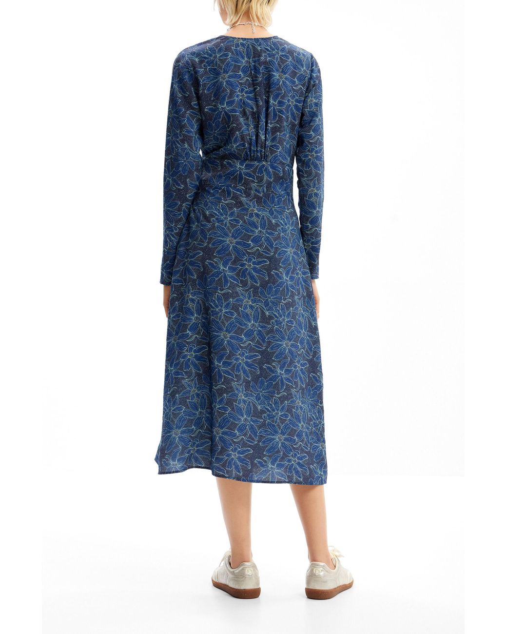 Desigual Blue Floral Midi Shirt Dress