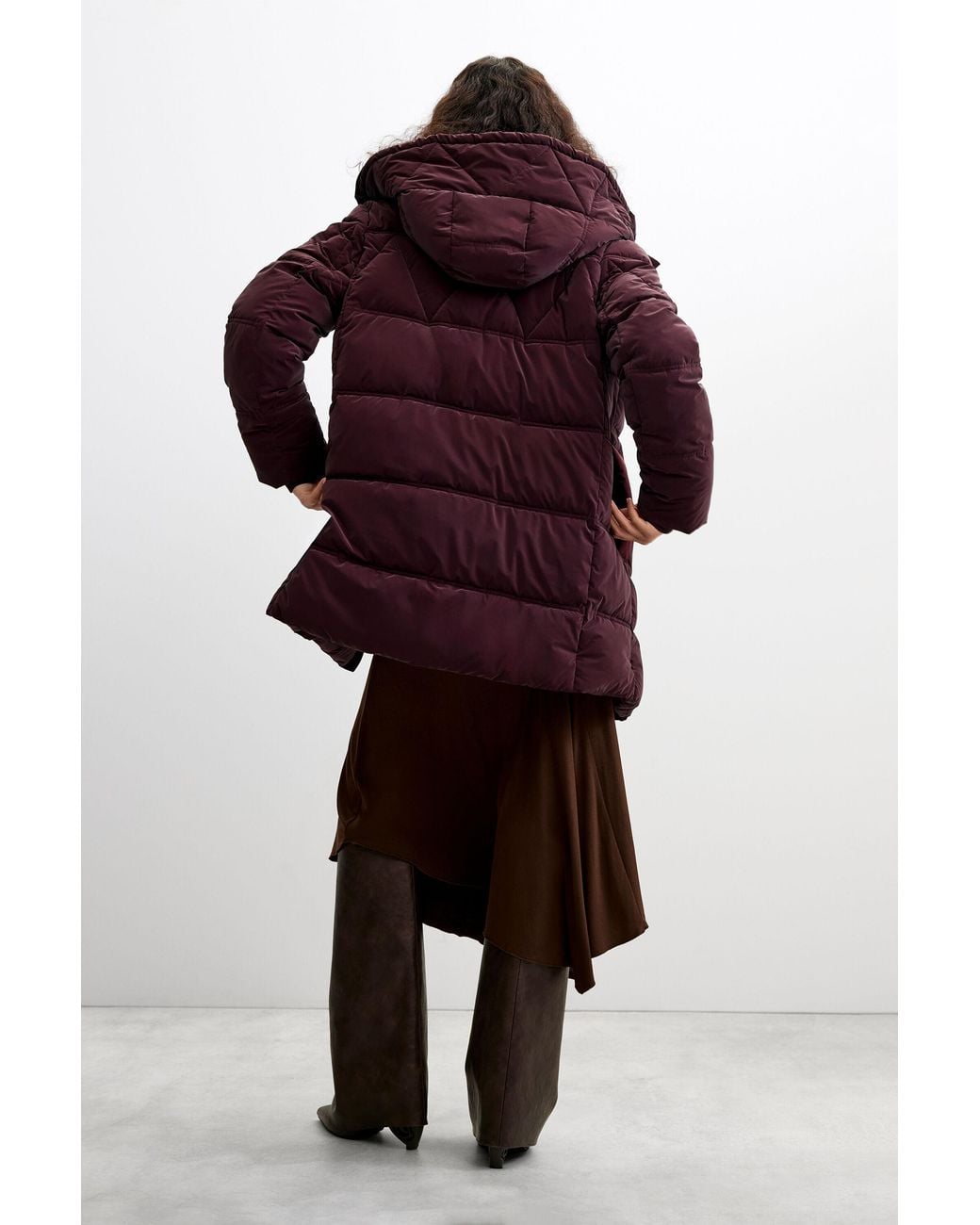 Desigual Red Long Padded Coat, Polyurethane