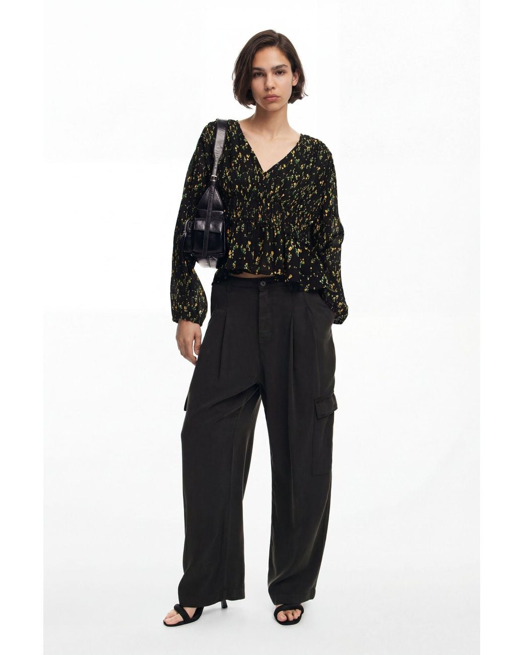 Desigual Black Floral Print Blouse, Polyester