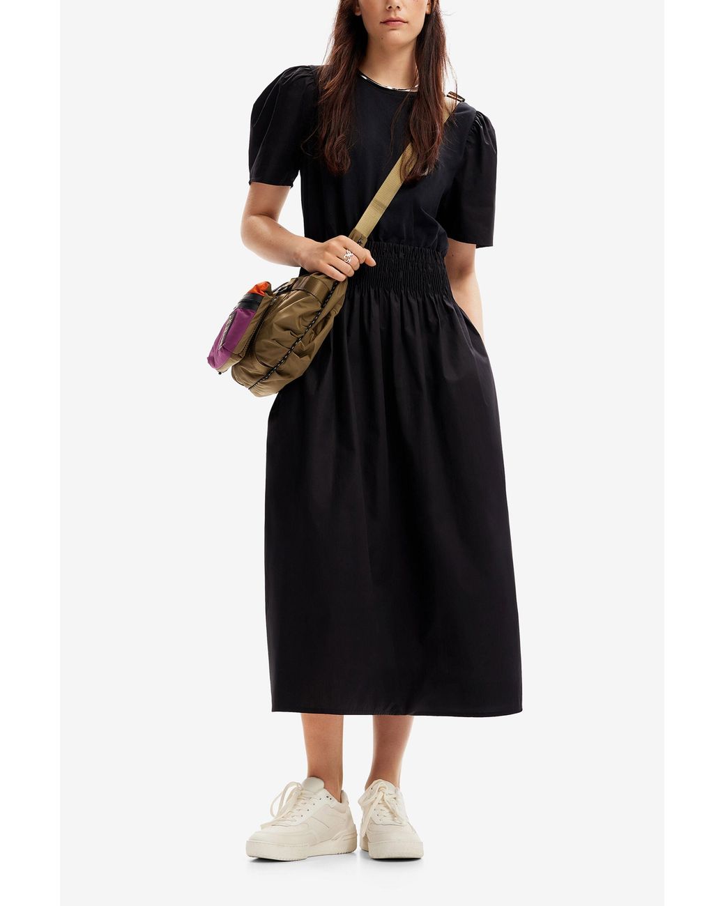 Desigual Black Combination Midi Dress, Cotton