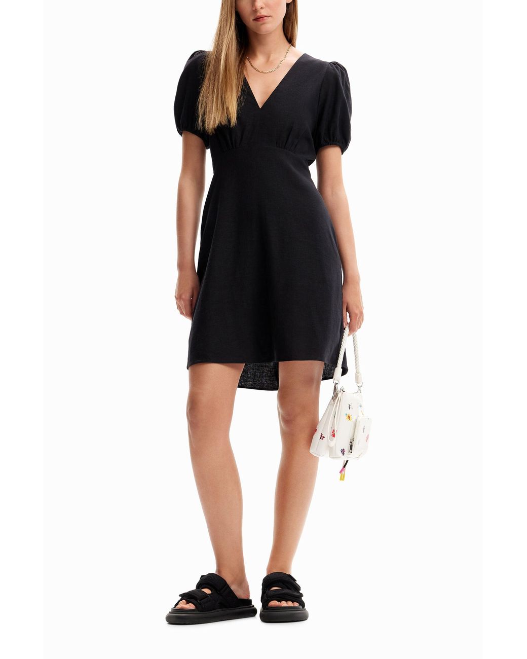 Desigual Black Short Puff-Sleeve Dress