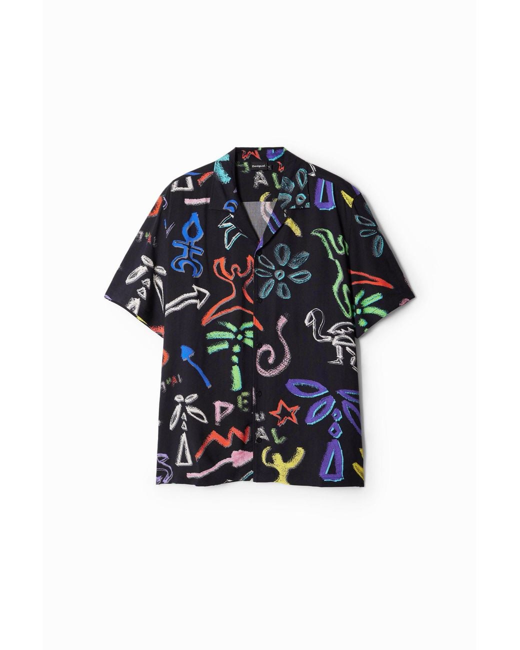 Desigual Blue Shirt With Artistic Motifs, Viscose for men