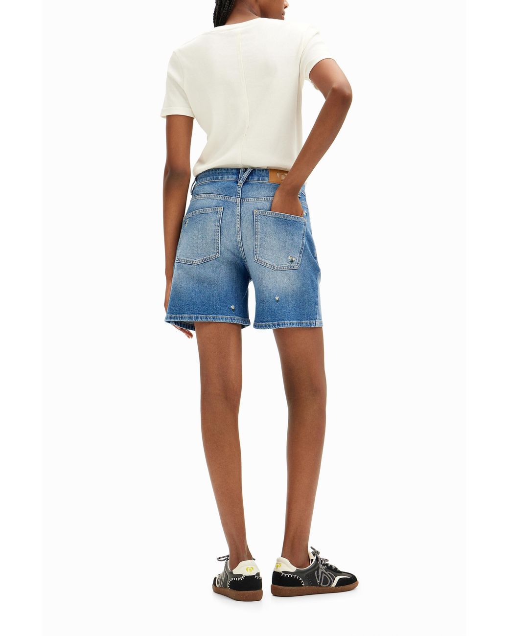 Desigual Blue Denim Shorts With Small Flower Prints. Cotton