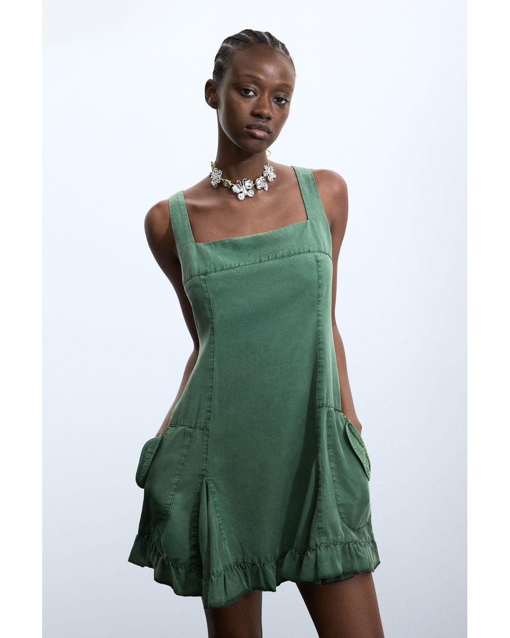 Desigual Green Short Lyocell Dress, Lyocell