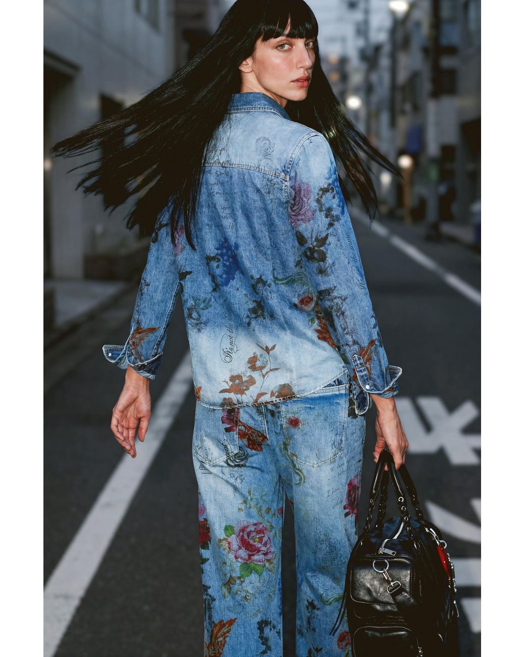 Desigual Blue Printed Denim Shirt, Cotton