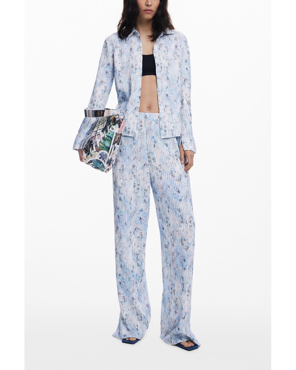 Desigual White Pleated Stretch Shirt, Polyester