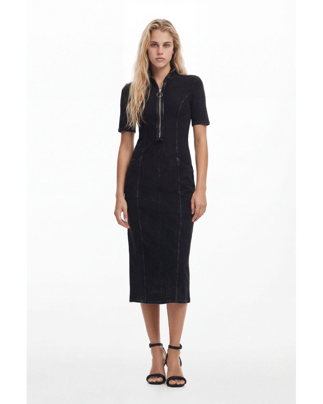 Desigual Black Denim Midi Dress, Cotton