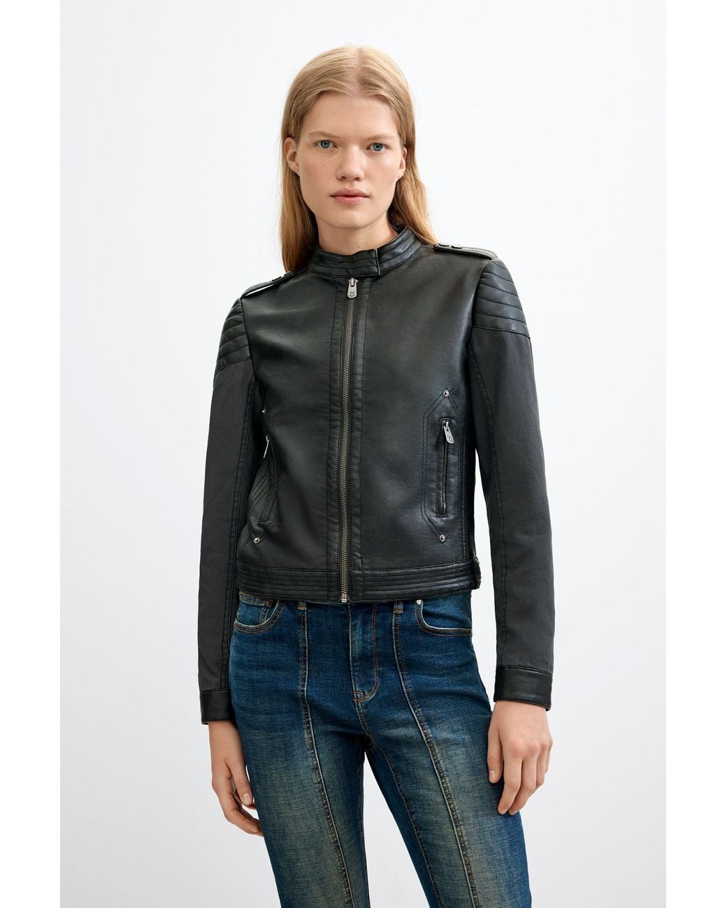 Desigual Gray Jacket Leather Effect