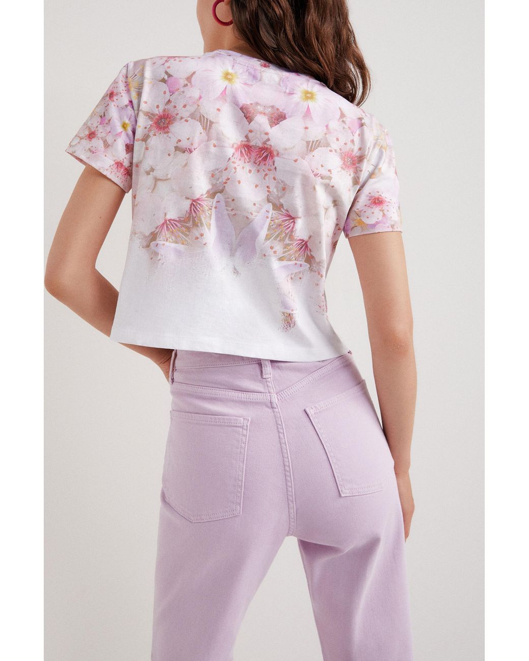 Desigual Pink Amore Cropped T-Shirt, Cotton