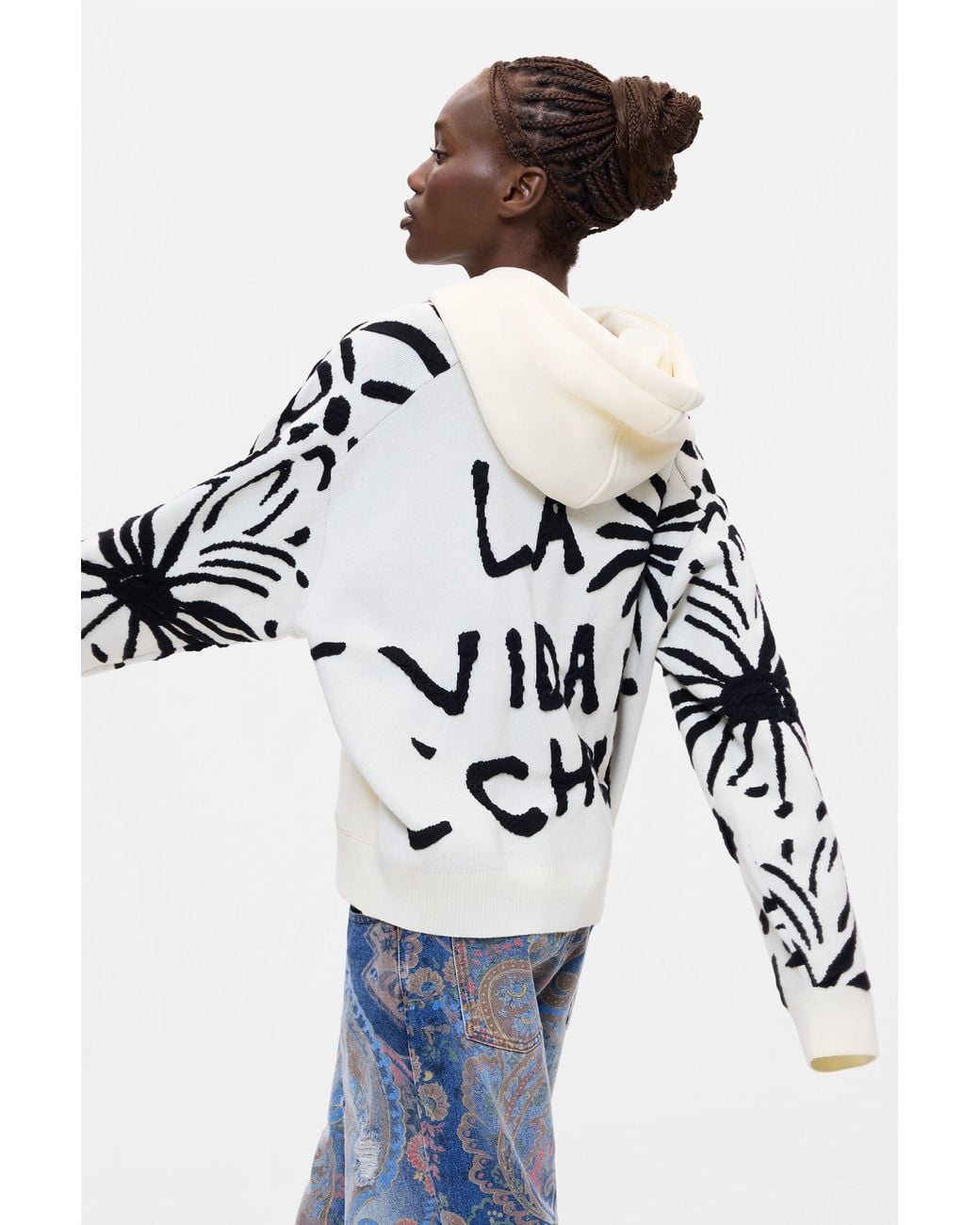 Desigual White Floral Sweatshirt 100% Cotton, Cotton