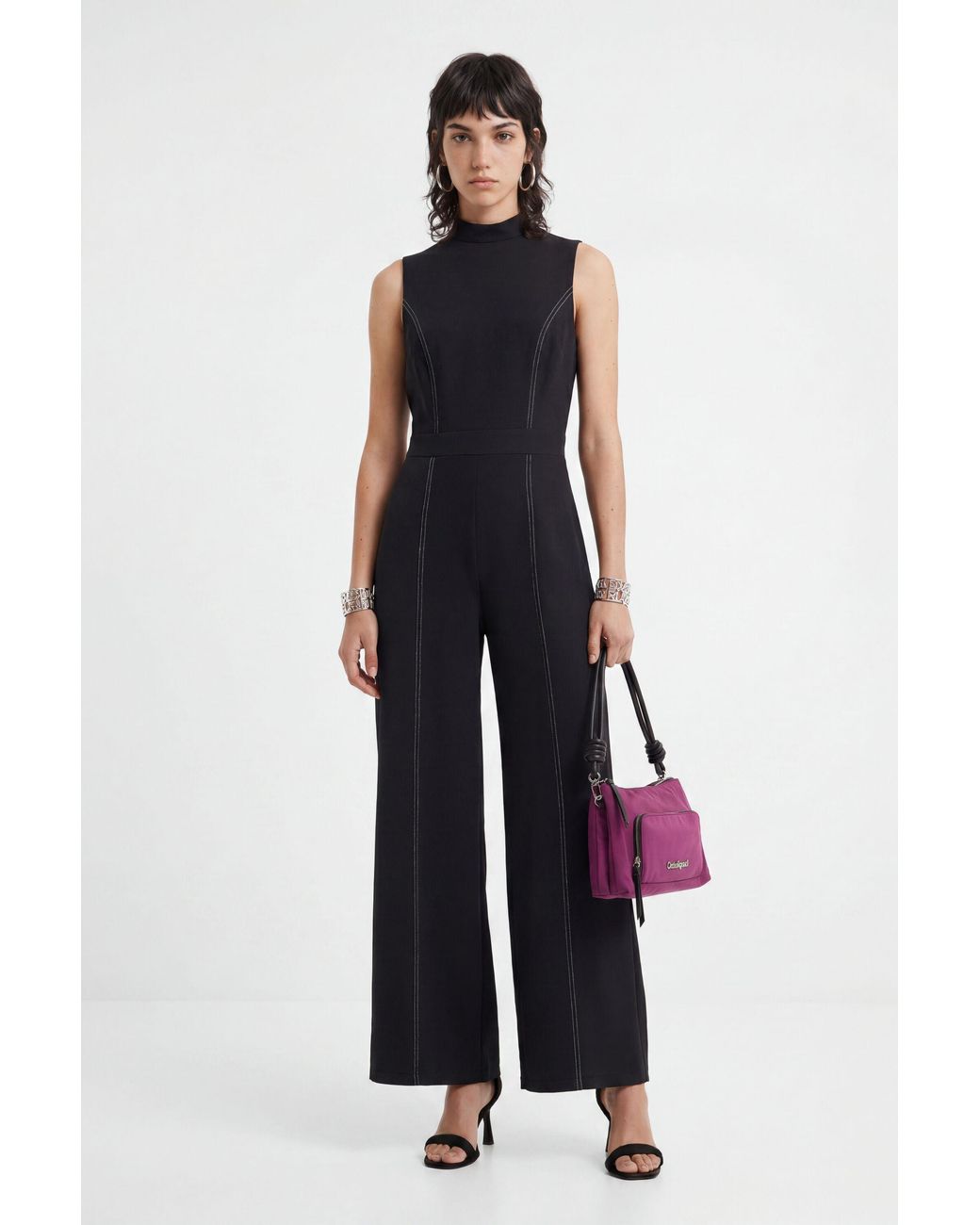 Desigual Blue Culotte Jumpsuit With Stitching