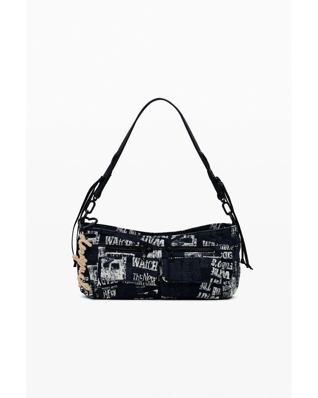 Desigual White Medium Newspaper Handbag, Cotton
