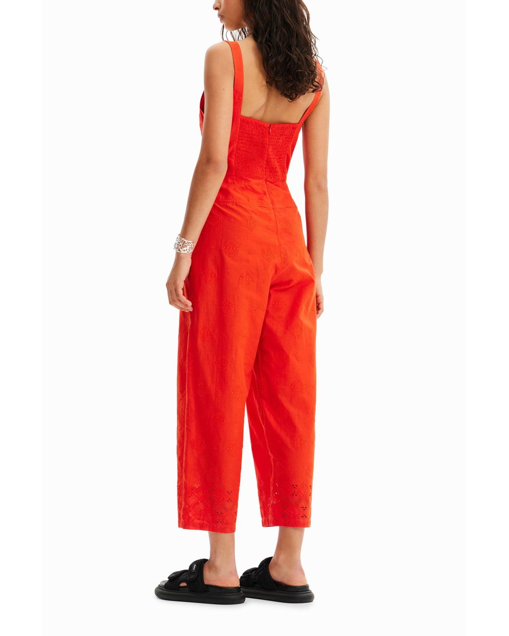 Desigual Red Flocked Long Jumpsuit, Cotton
