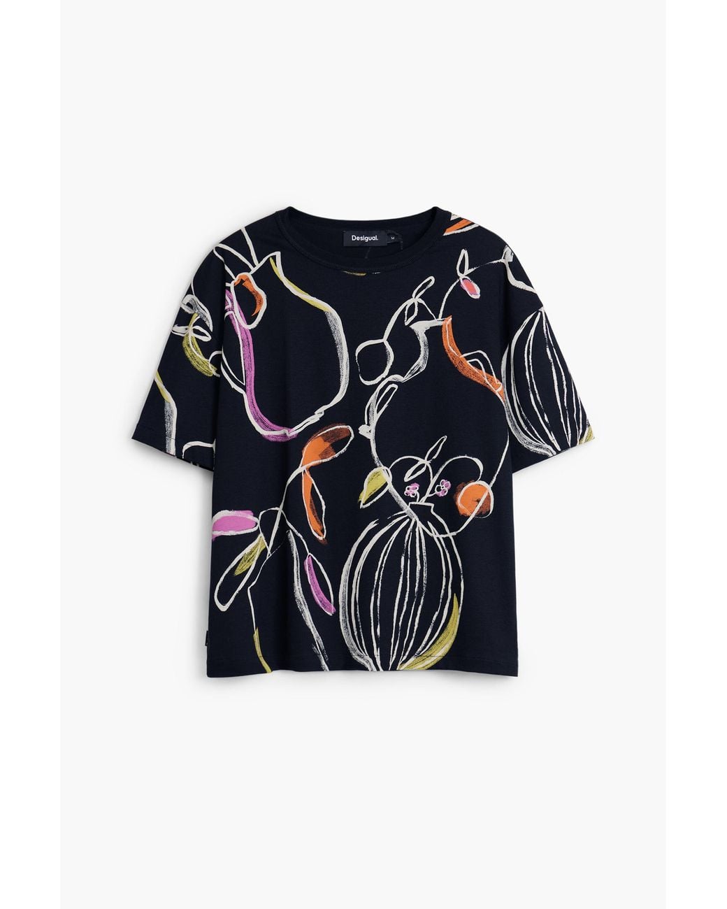 Desigual Blue Arty Printed Cotton T-Shirt