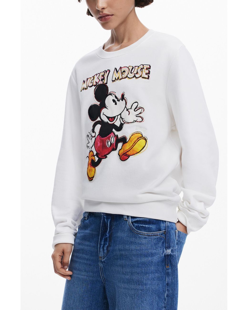 Desigual White Mickey Mouse Sweatshirt, Cotton