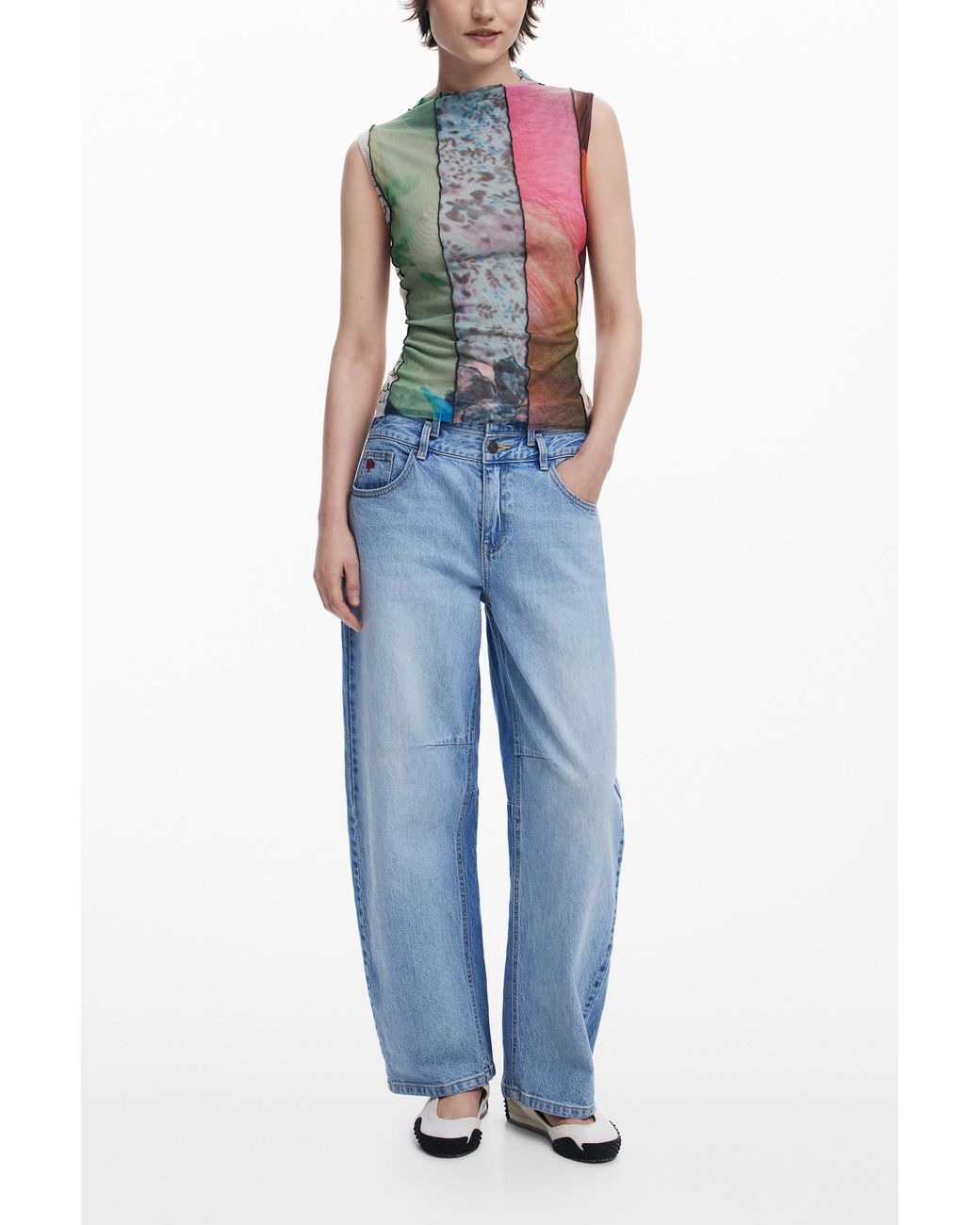 Desigual White Arty Print T-Shirt, Polyester