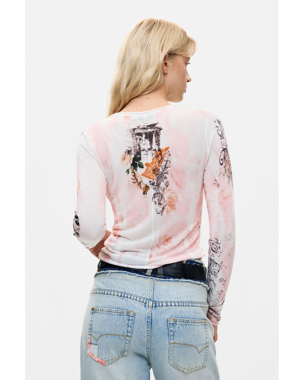 Desigual White Printed Long Sleeve T-Shirt
