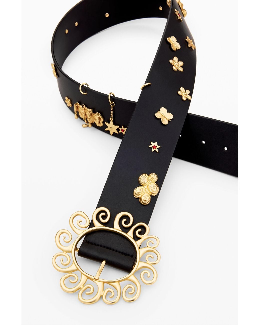 Desigual Black Leather Belt Stars, Cow Leather
