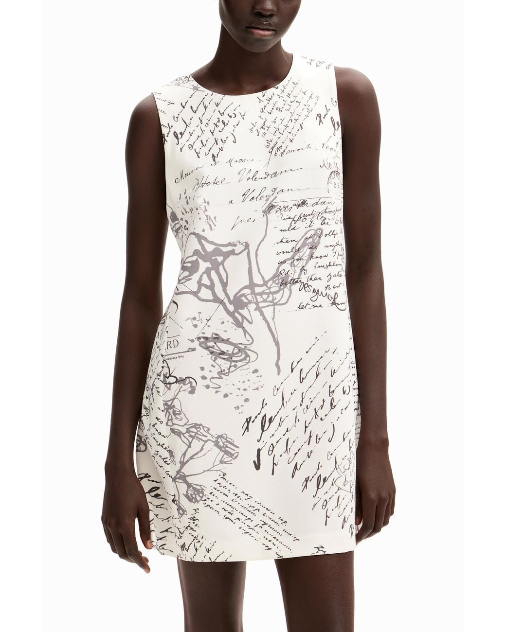 Desigual White Letter Print Midi Dress, Polyester
