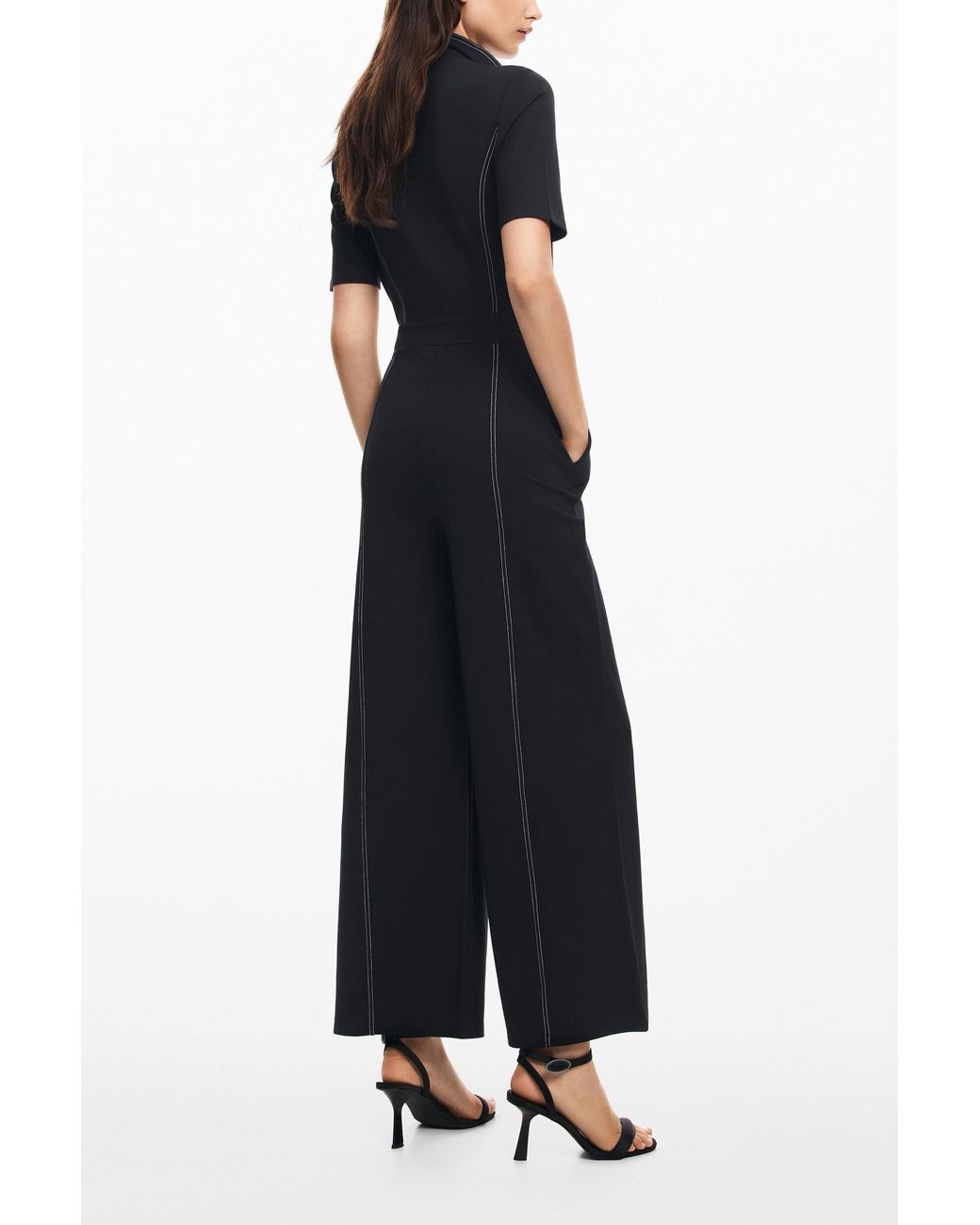 Desigual Black Long Jumpsuit With Topstitching