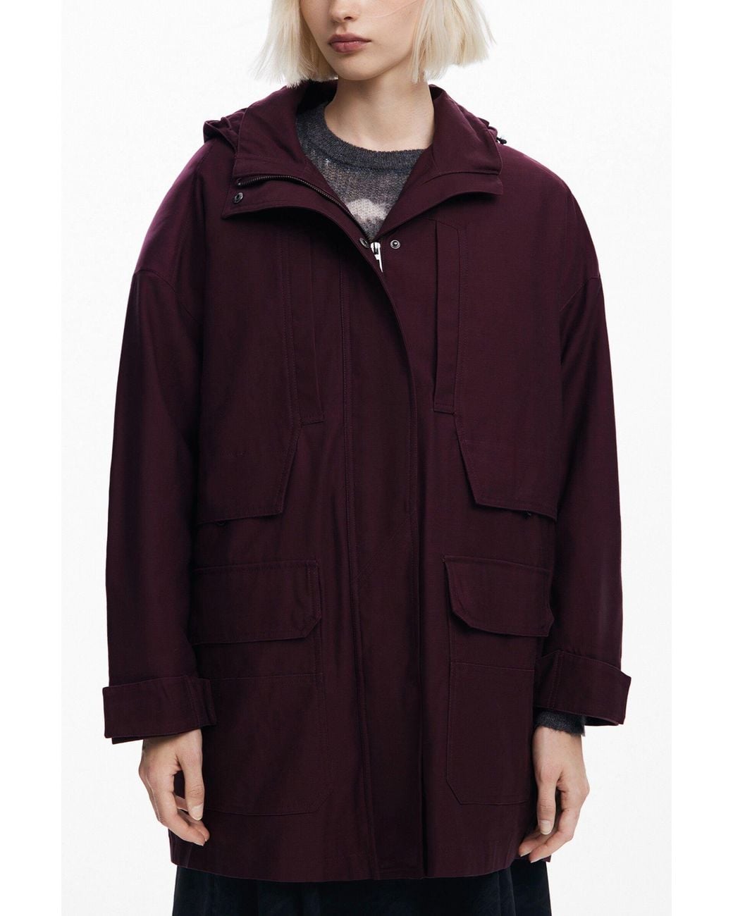 Desigual Red Floral Patch Hooded Parka