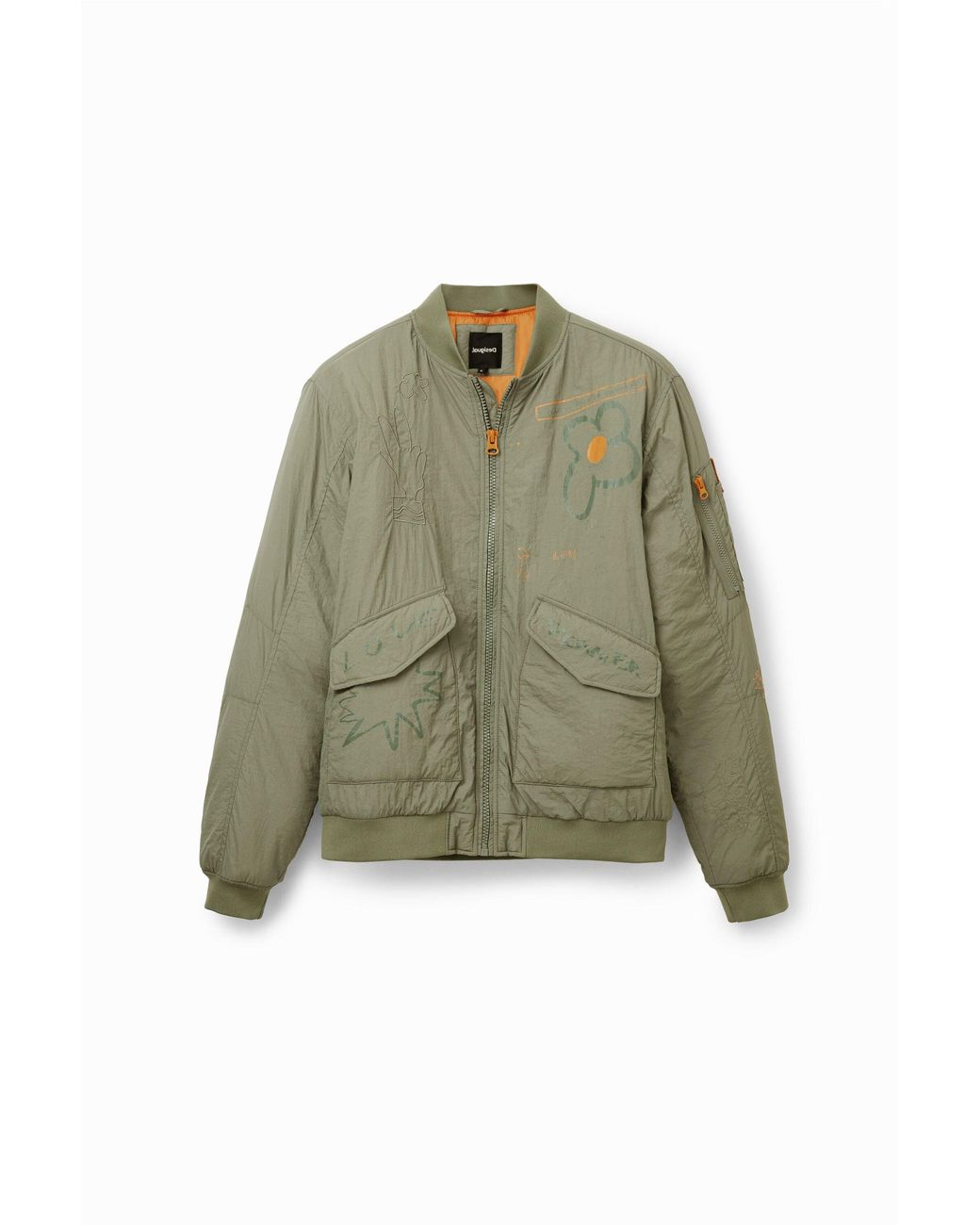 Desigual Green Flower Bomber Jacket, Polyamide for men