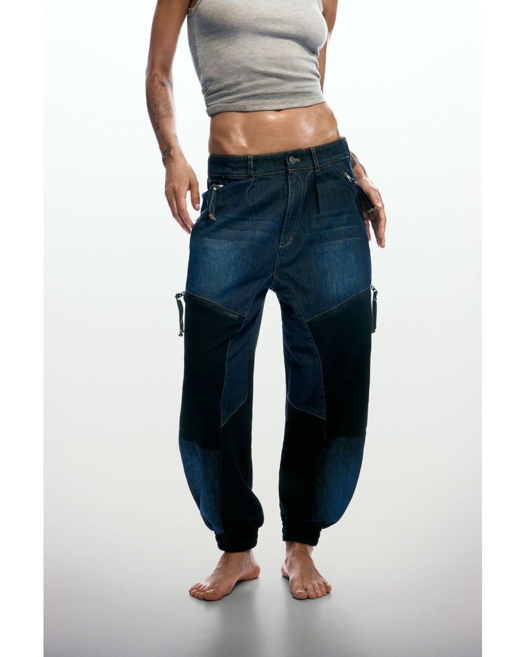 Desigual Blue Patchwork Denim Trousers