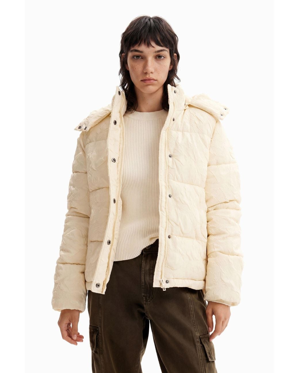 Desigual Natural Textured Quilted Jacket