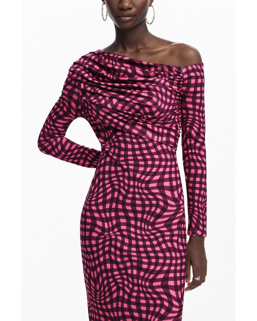 Desigual Purple Psychedelic Checkered Dress, Polyester