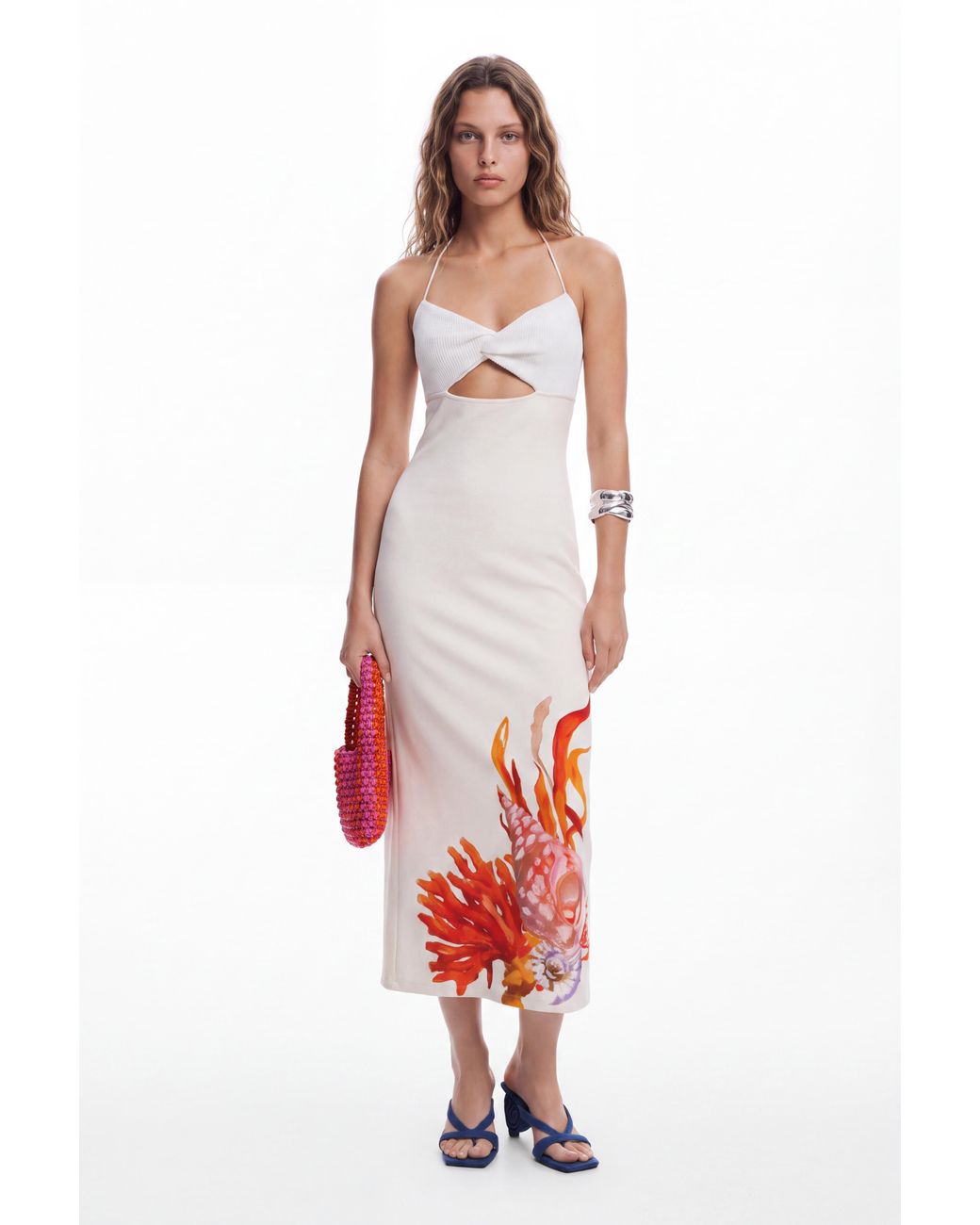 Desigual White Cut-Out Neckline Dress Shells