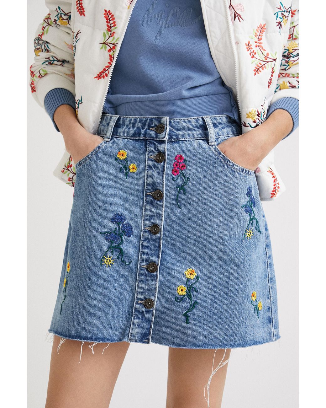 Desigual Blue Floral Denim Miniskirt, Cotton