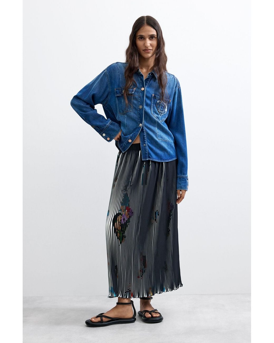 Desigual White Midi Arty Texture Skirt, Polyester
