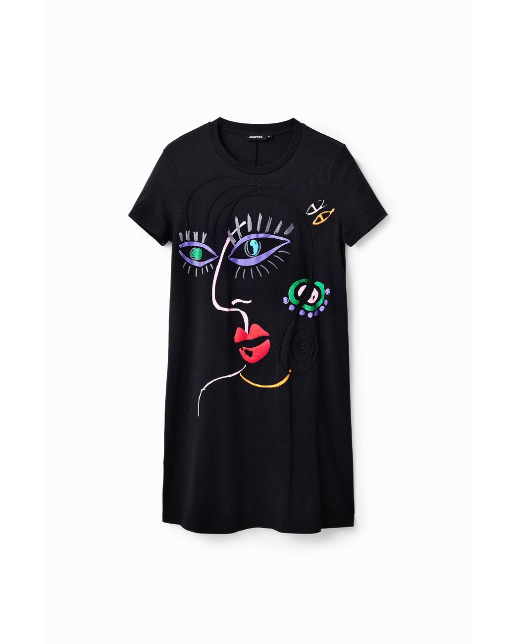 Desigual Black Arty Face T-Shirt Dress, Cotton