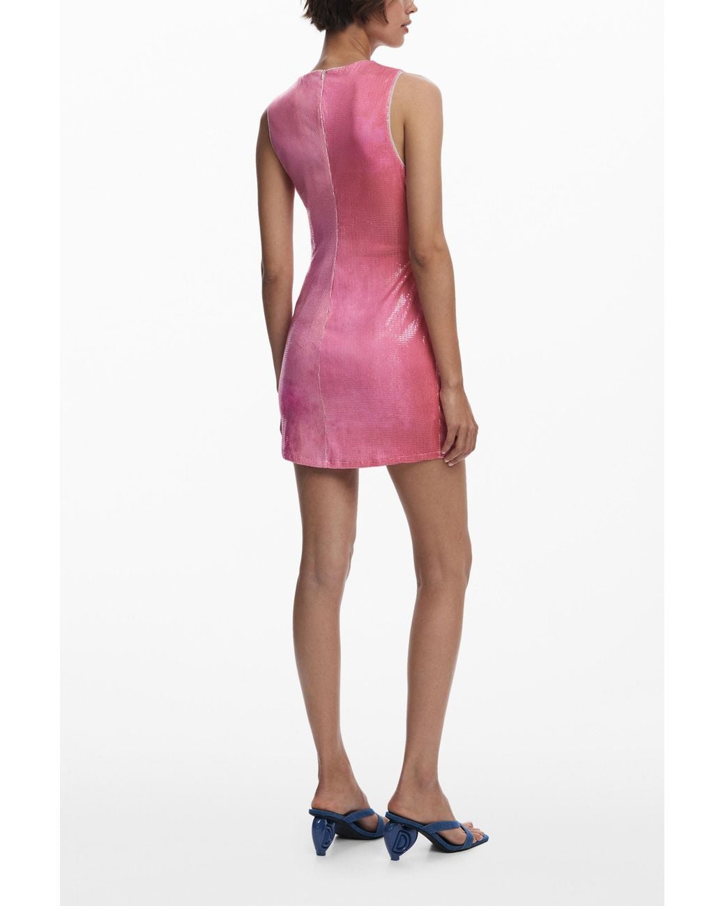 Desigual Pink Shiny Short Dress, Polyester