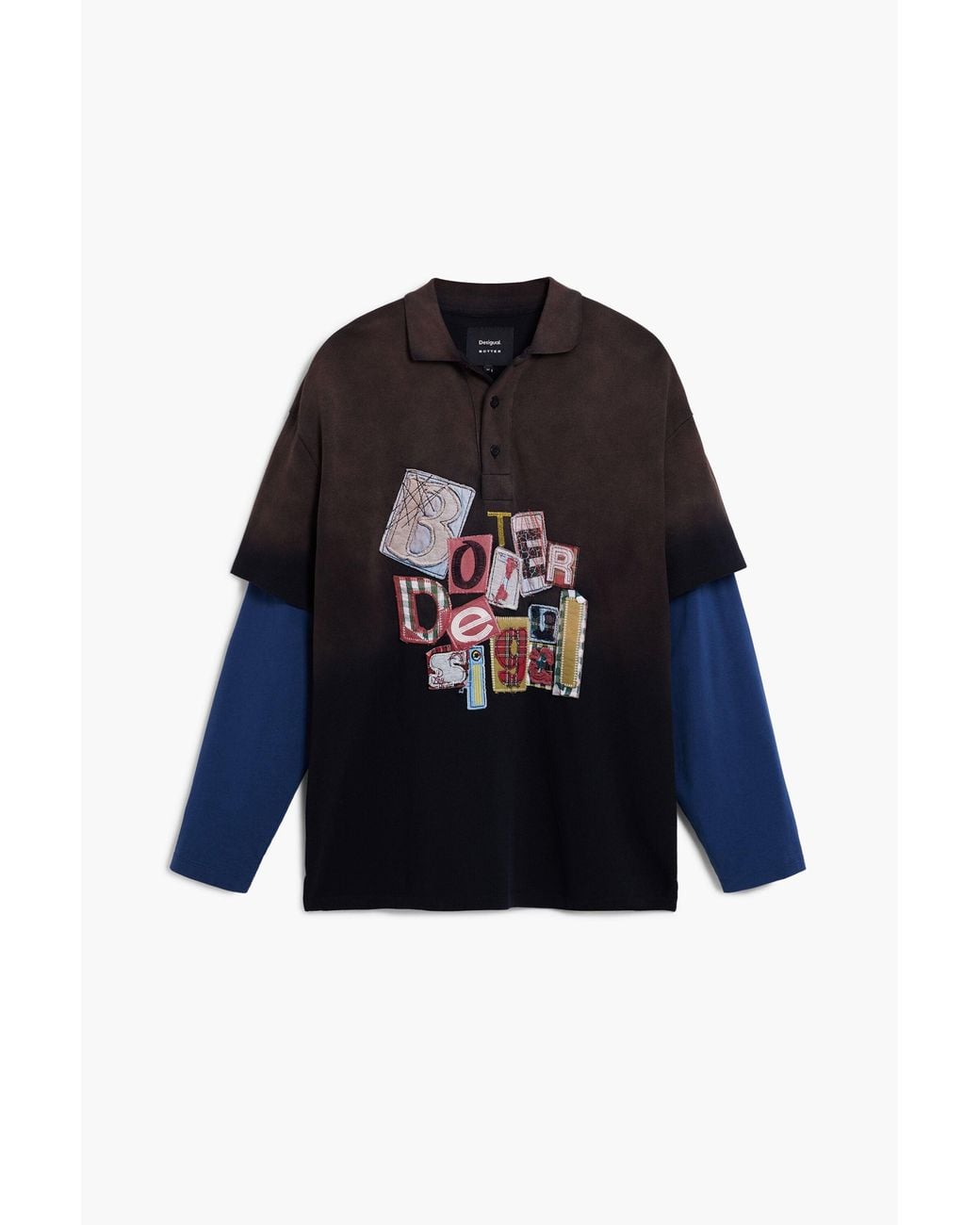 Desigual Blue Double-Sleeve Patch T-Shirt Botter, Cotton