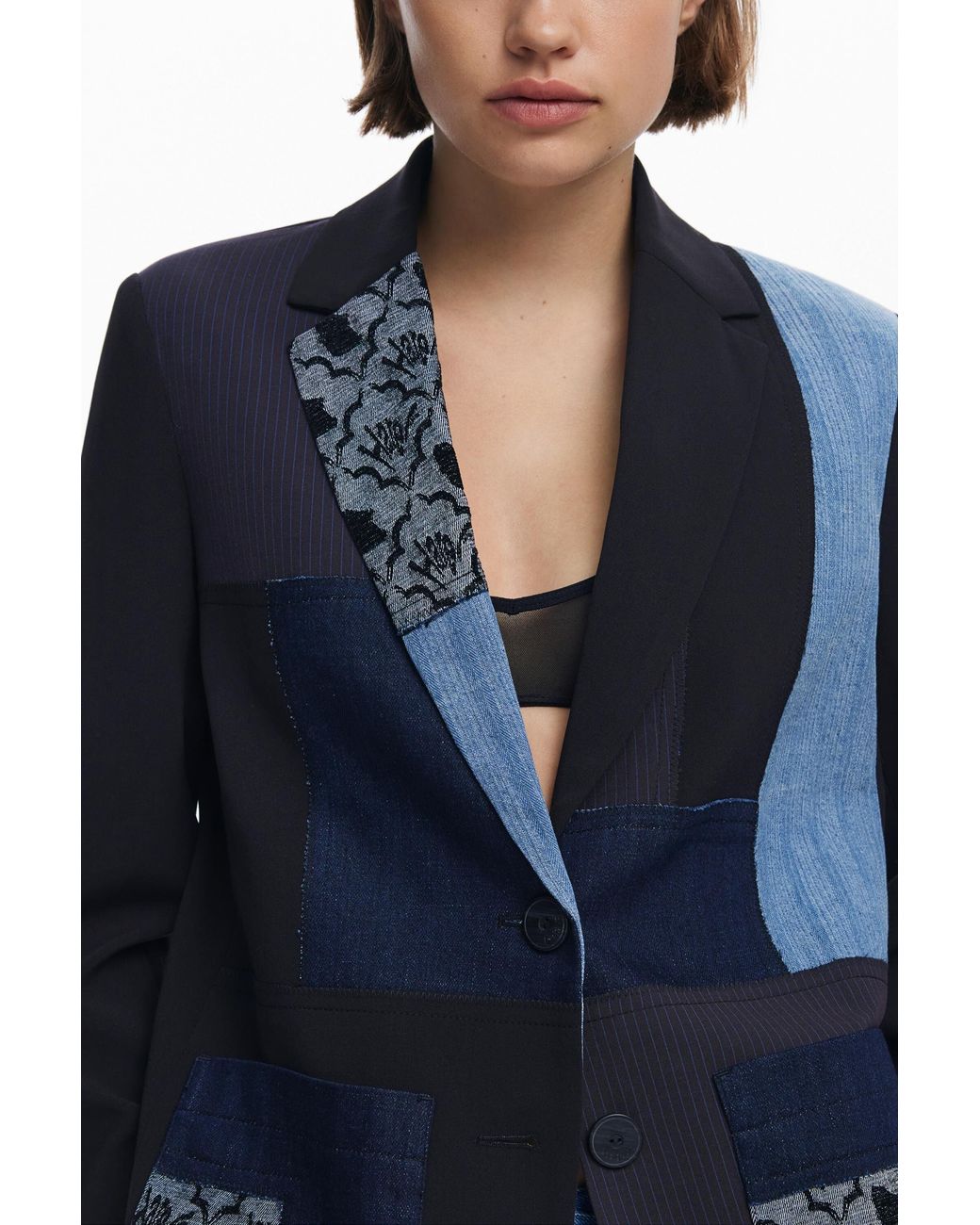 Desigual Blue Patchwork Blazer