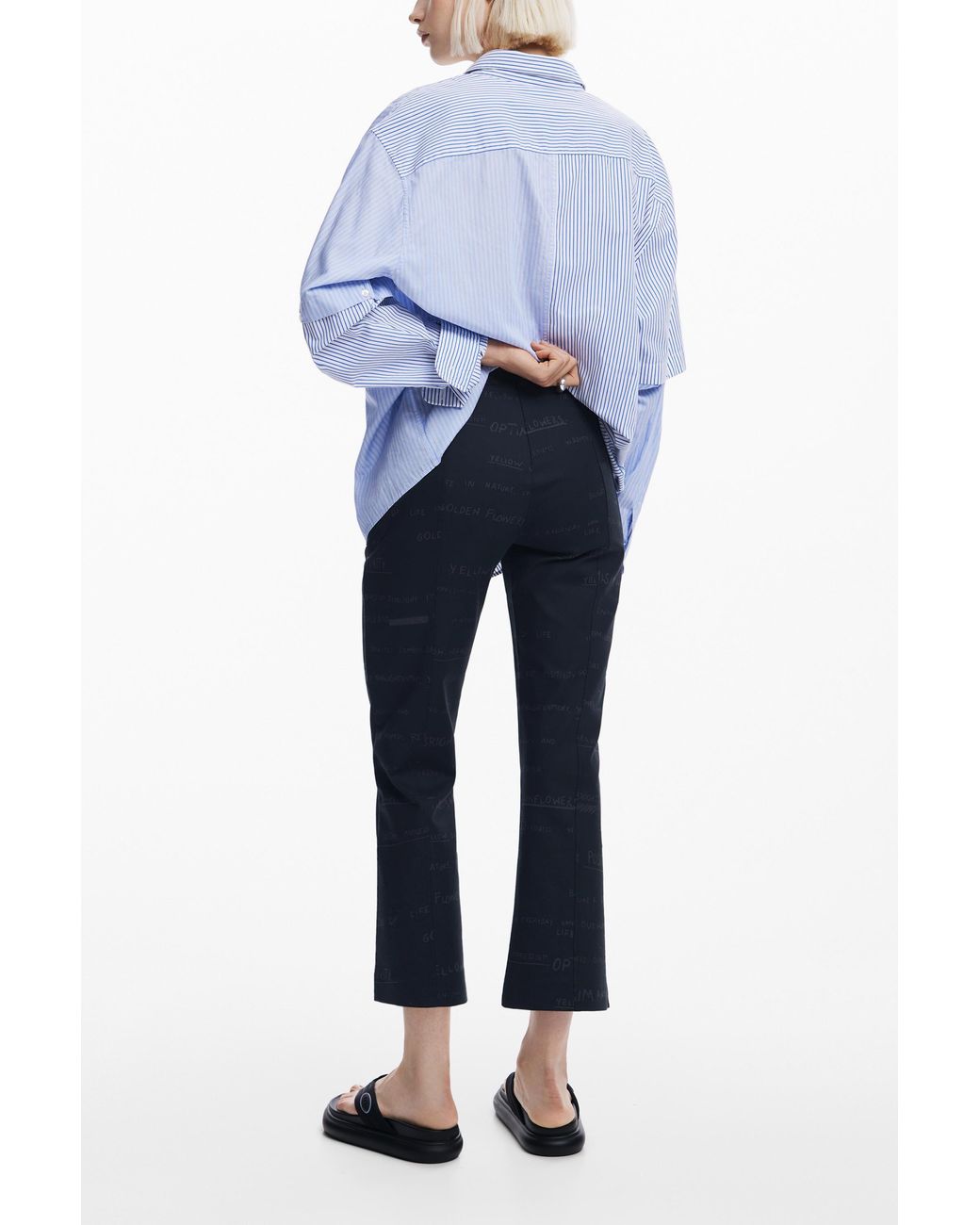 Desigual Blue Long Pants With Phrases, Cotton