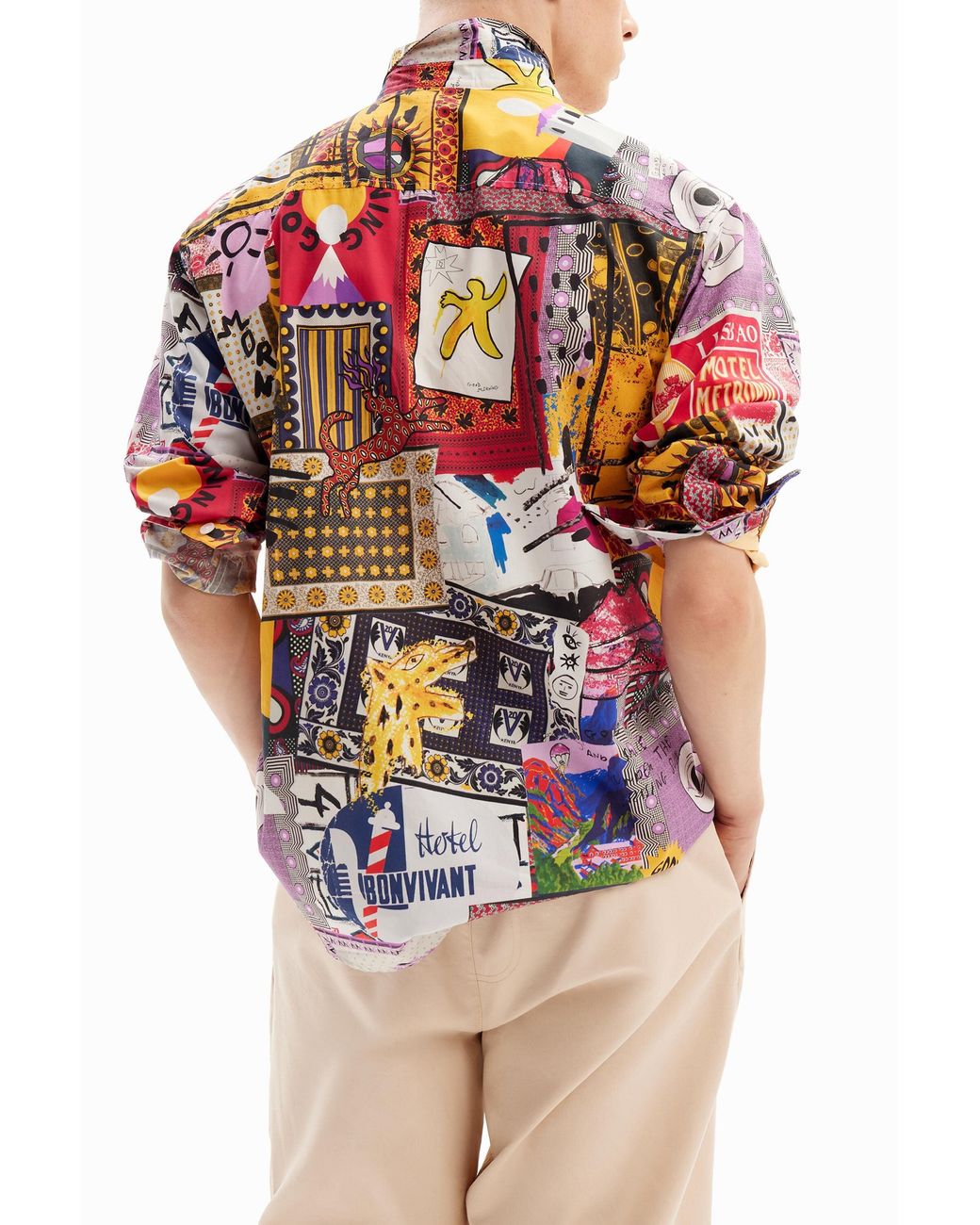 Desigual Red Patchwork Poplin Shirt, Cotton for men