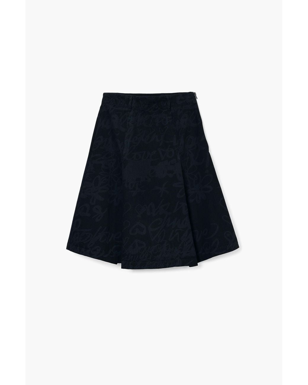 Desigual Blue Skirt With Phrases Print By M. Christian Lacroix, Cotton