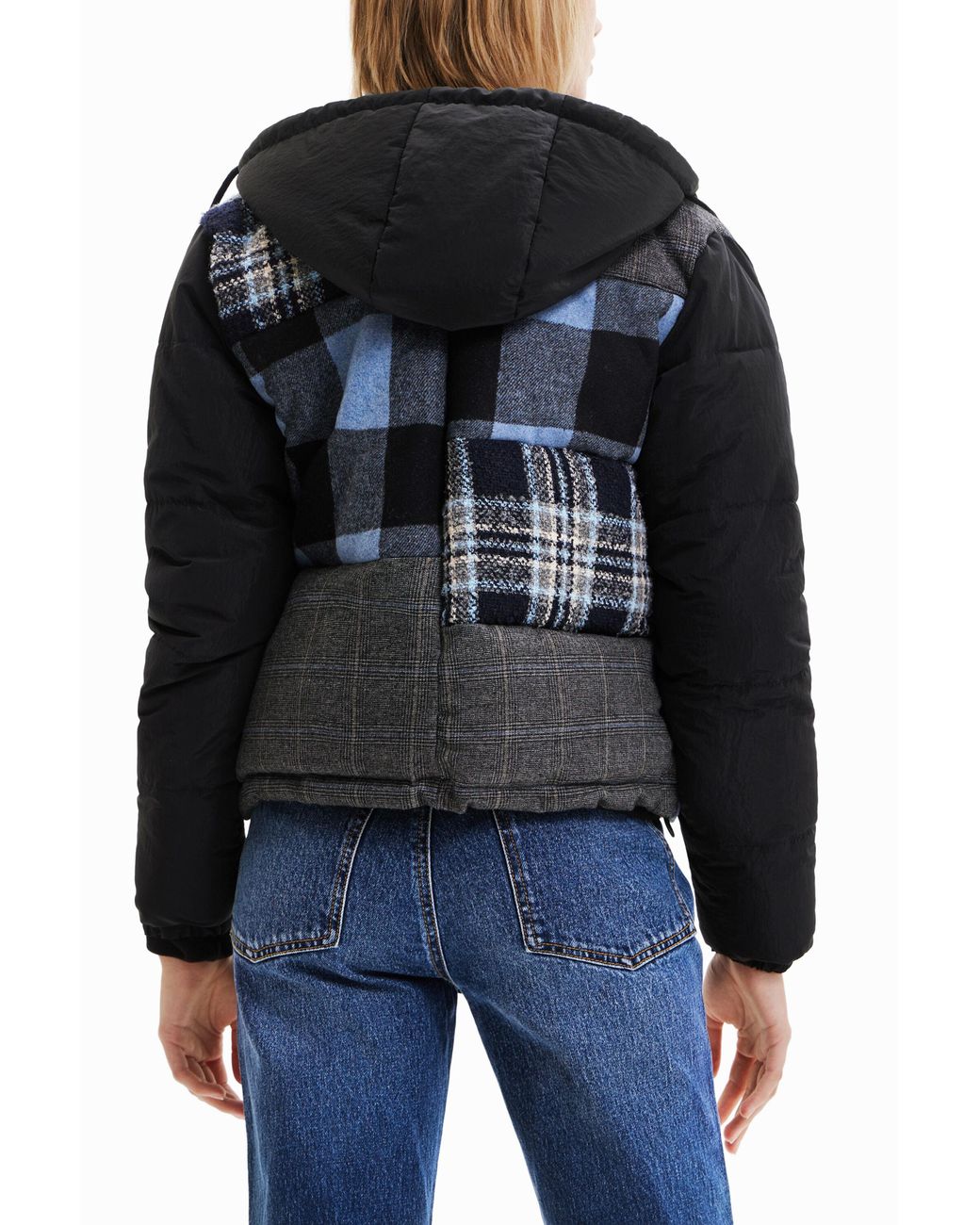 Desigual Blue Short Padded Patchwork Jacket